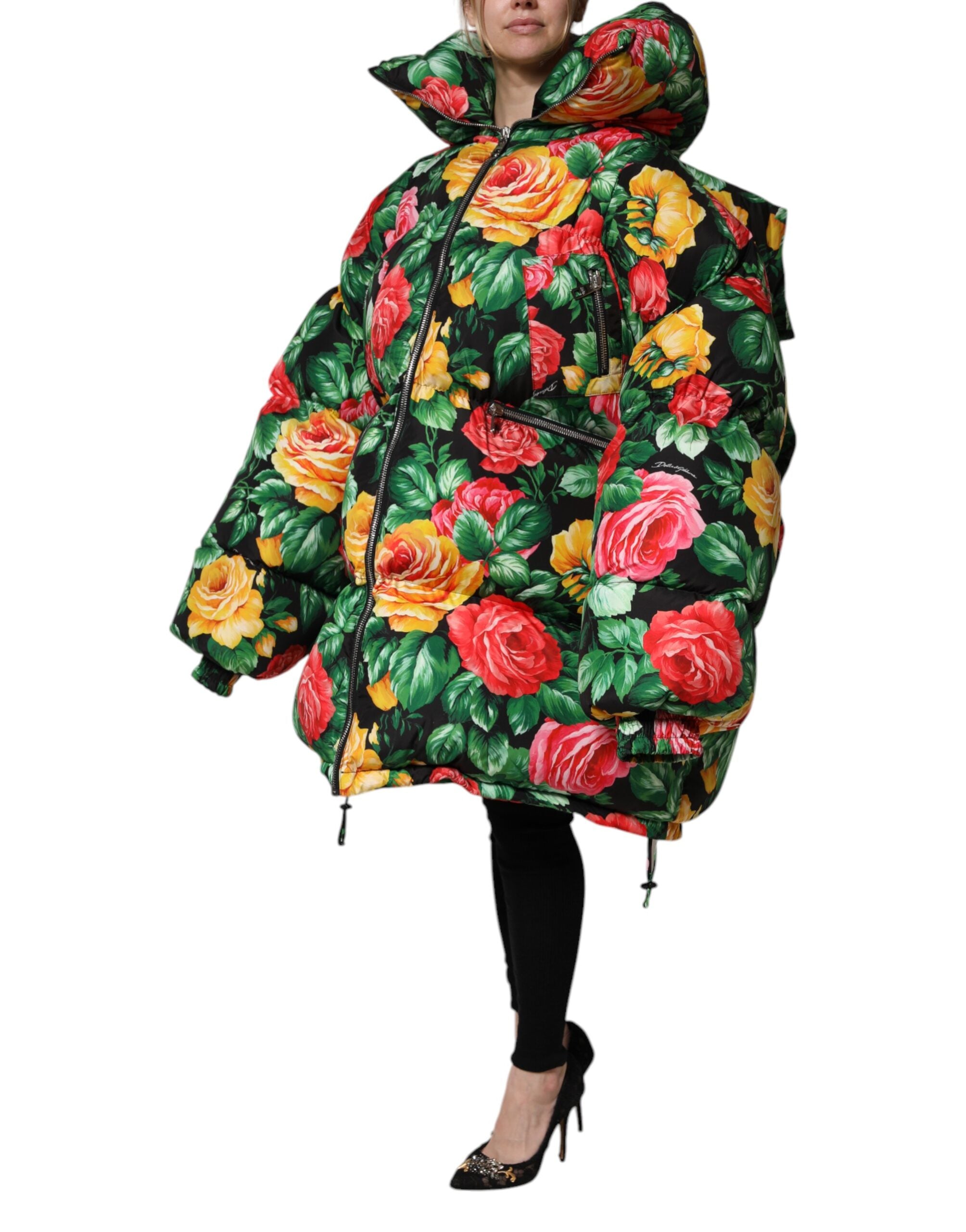 Dolce & Gabbana Multicolor Floral Pufferjacke mit Kapuze